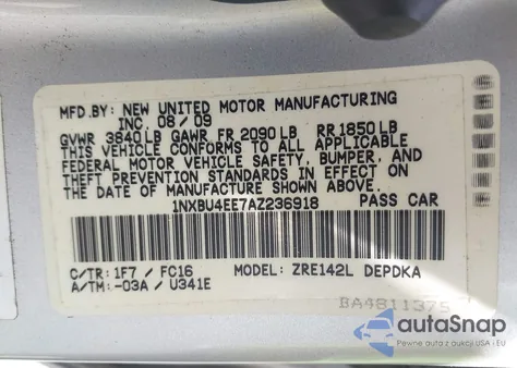 2010 Toyota Corolla Le from USA, damaged, VIN 1NXBU4EE7AZ236918